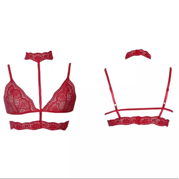 Red Lace Choker Bra Lingerie NWT - Picture 3 of 8